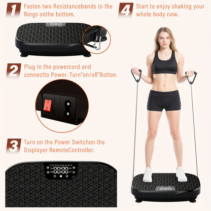 Trilplaat – Vibratieplaat – Powerplate – Vibratietrainer – Fitnessapparaat – Volledige Lichaamstraining – Inclusief Weerstandsbanden – Compact en Stabiel Platform – 220-240V Aansluiting – Zwart