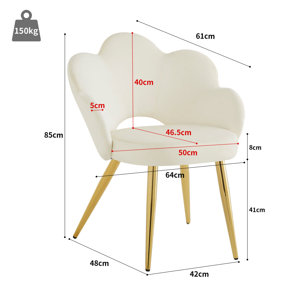 Eetkamerstoel – Stoel – Kuipstoel – Makeupstoel – Designstoel – Velours Bekleding – Ergonomisch Ontwerp – Gouden Verzinkte Metalen Poot – Set Van 2