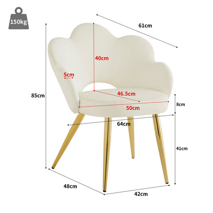 Eetkamerstoel – Stoel – Kuipstoel – Makeupstoel – Designstoel – Velours Bekleding – Ergonomisch Ontwerp – Gouden Verzinkte Metalen Poot – Set Van 2