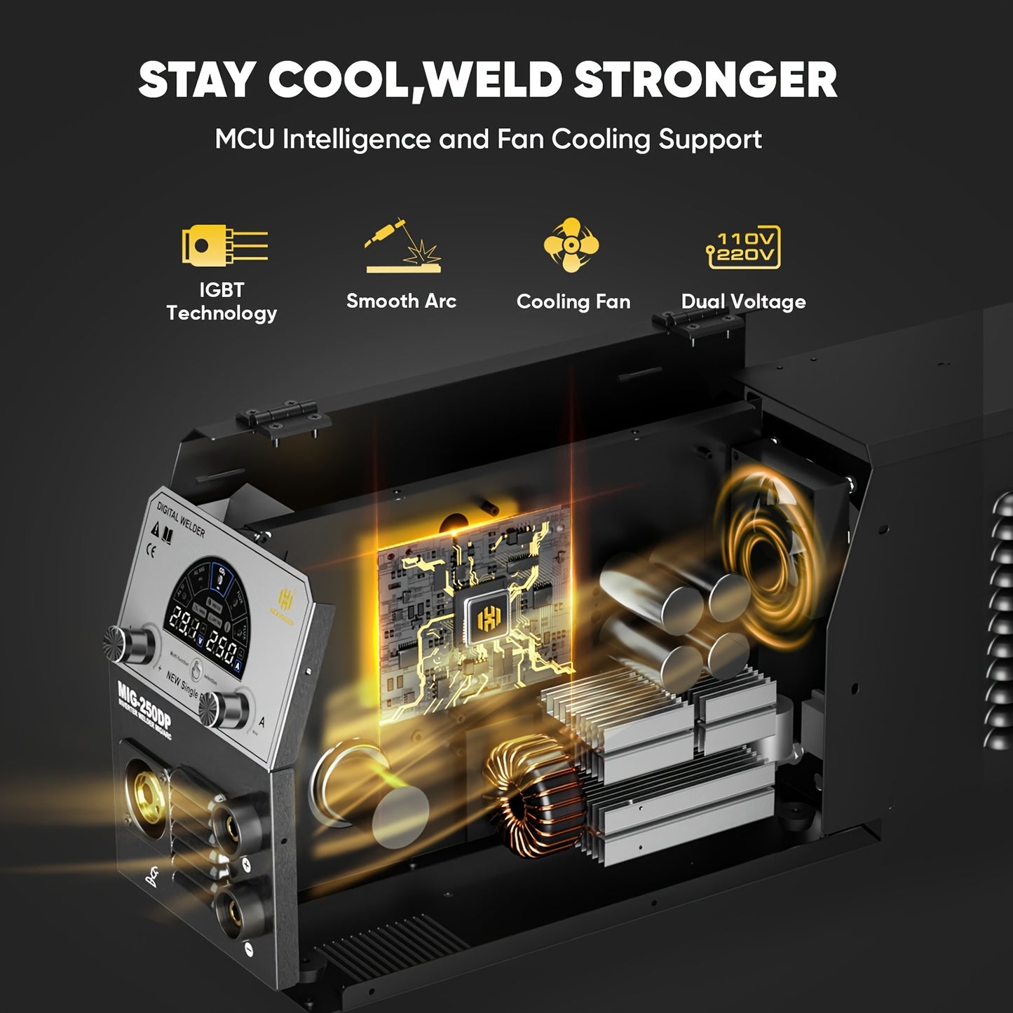 Lasapparaat – MIG Lasmachine – TIG Lasapparaat – Elektrode Lasmachine – Draadloos Lassen – 250 Ampère – Digitale Besturing met LED Display