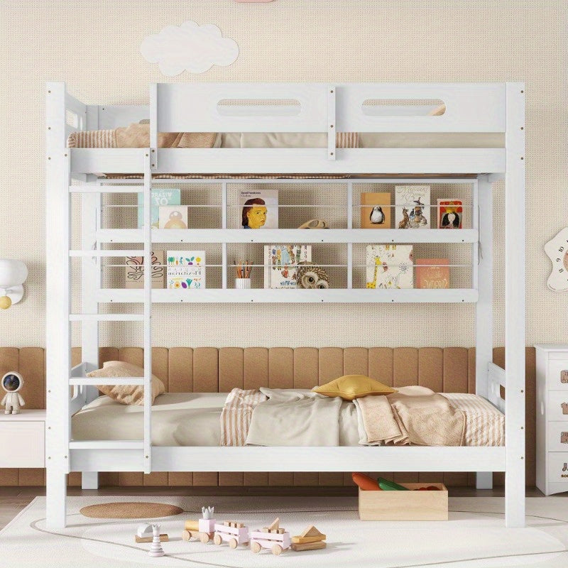 Modern Stapelbed – Hoogslaper – Kinderbed – Jongenskamer Bed – Bunkbed – Veiligheidshek – 5-Traps Ladder – Ruimtebesparend 90x200cm – Duurzaam MDF Frame
