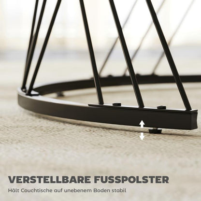 Salontafel – Woonkamertafel – Bijzettafel – Koffietafel – Patioset – Ronde Set Van 2 – Wit Spaanplaat Marmerlook – Metalen Geometrisch Onderstel