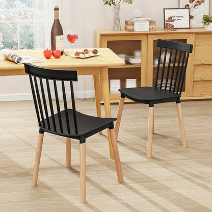 Windsor Eetkamerstoelen – Eetkamerstoelen – Stoelen – Houten Stoelen – Spijlenstoelen – Set van 4 – Zwarte Afwerking – Stevige Beukenhouten Poten – Anti-slip Voetdoppen