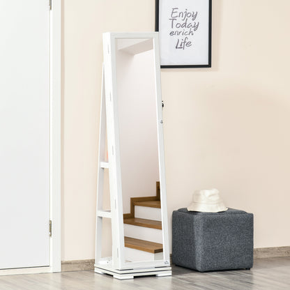 Sieradendoos – Sieradenkast – Sieradenbox – Jewelry Organizer – Draaibare Opbergdoos – Inclusief Spiegel – Afsluitbaar Met Slot – Lichtgrijs MDF