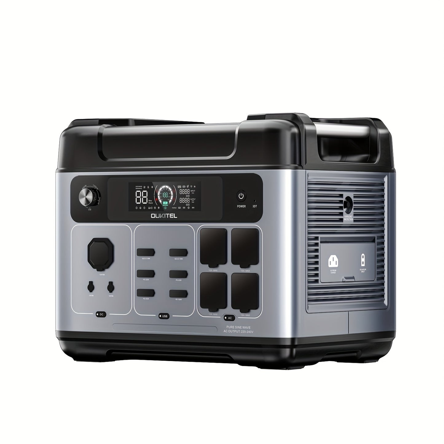 Draagbare Power Station – Powerbank – Generator – Mobiele Accu – Noodstroomvoorziening – 2048Wh LiFePO4 Batterij – 2400W Continu Vermogen & 1 Uur Snel Opladen
