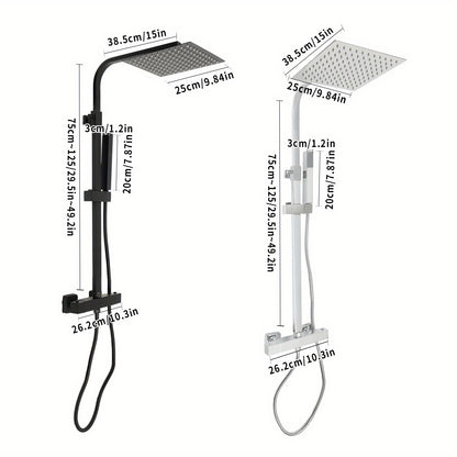 Thermostatische Regendouche – Regendouche Set – Douchekop – Handdouche – Douche Systeem – Mat Zwart – 25x25 cm – Verstelbare Hoogte