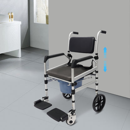 Opvouwbare Douchezit – Douchekruk – Toiletstoel – Mobiliteitsstoel – Douchehulp – Verstelbare Zithoogte – Aluminium Frame Met Wieltjes – Zwart-Zilver