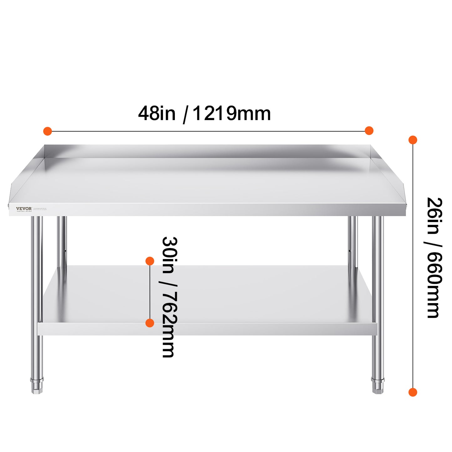 RVS Werktafel – Roestvrijstalen Werkbank – Keukentafel – Catering Tafel – Werkblad – 122x76x76 cm – Verstelbare Planken – 0,8 mm Dikte