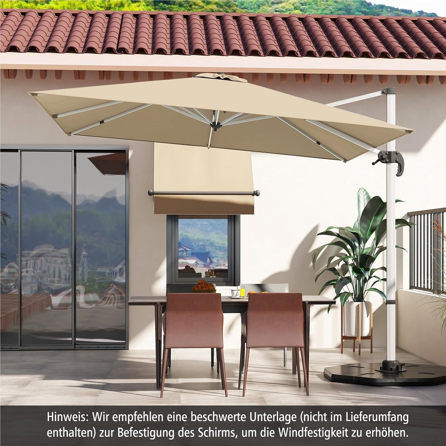 Tuinscherm Parasol – Tuintent Zonnescherm – Terrasparasol – Marktparasol – Beige – 300x300 cm Groot – 360° Draaibaar Met Slingerbediening