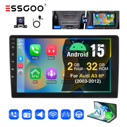 Android 15 Autoradio – Multimedia Speler – Navigatiesysteem – Touchscreen Radio – Carplay Unit – 9 Inch IPS Scherm – CAN Bus Support – Inclusief Microfoon & AHD Achteruitrijcamera