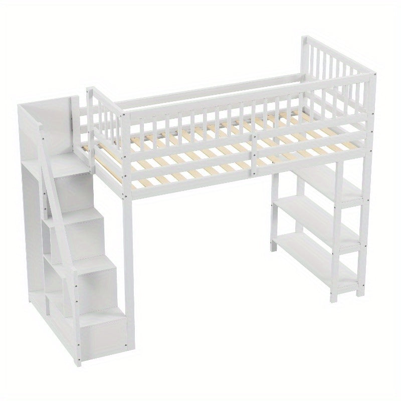 Hoogslaper – Eenpersoonsbed – Stapelbed – Kinderbed – Opbergbed – 90 x 200 cm – Geïntegreerde Kledingkast – Veiligheidsladder