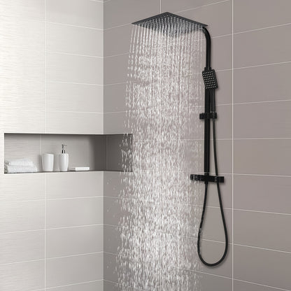 Doucheset – Douchesysteem – Douchekop – Regendouche – Handdouche – Zwart Thermostaatkraan – Verstelbare Hoogte 80-120 cm – RVS & Messing – Veiligheidslimiet 38°C