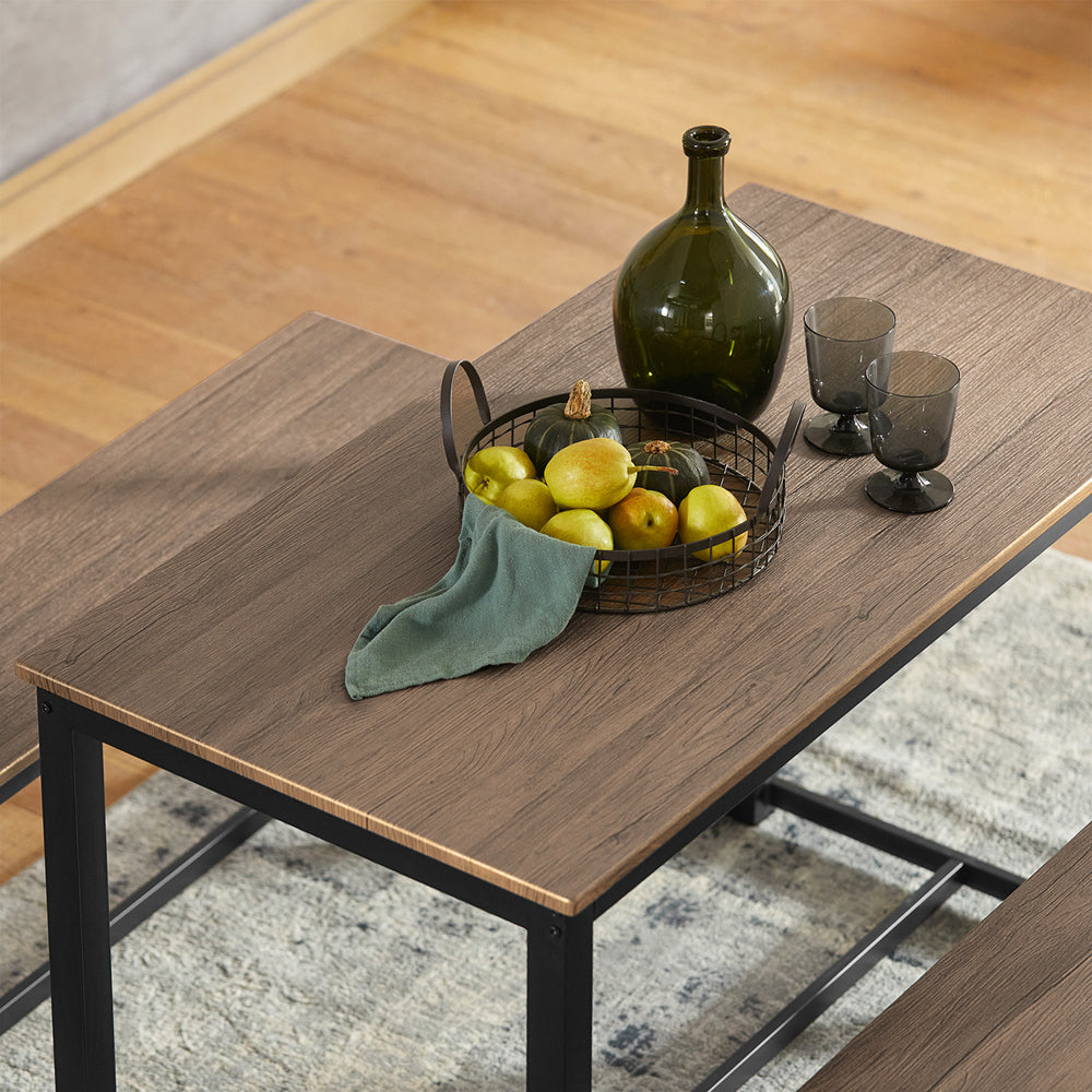 Eettafelset – Eetkamerset – Keukentafelset – Zitgroep – Banken – Modern Design – MDF Tafelblad Met PVC Afwerking – Metalen Epoxy Onderstel – Compact 110x58 cm