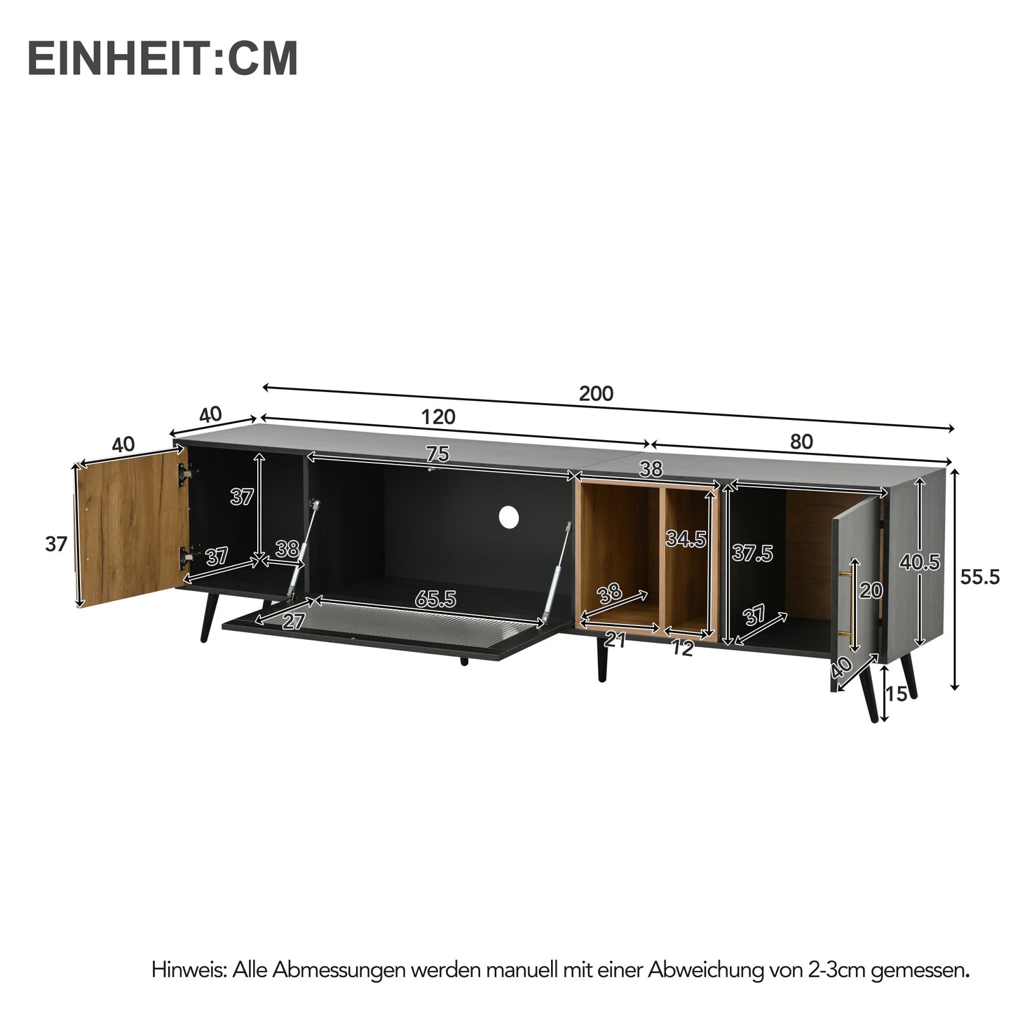 TV-Meubel – TV-Kast – Lowboard – Mediameubel – Tv-Stand – 3 Deuren Met Glazen Klapdeur – Geschikt Voor Tv’s Tot 90 Inch