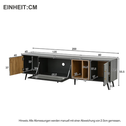 TV-Meubel – TV-Kast – Lowboard – Mediameubel – Tv-Stand – 3 Deuren Met Glazen Klapdeur – Geschikt Voor Tv’s Tot 90 Inch