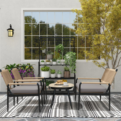 Poly Rattan Loungeset – Tuinmeubelset – Loungehoek – Buitenmeubel – Terrasmeubilair – Weerbestendig & UV-bestendig – Compleet 4-persoons Donkergrijs met Gele Accenten