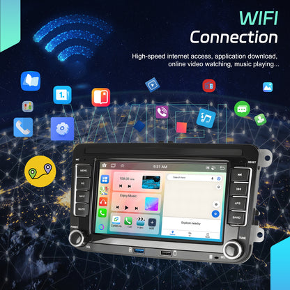 Podofo Android 15 Car Stereo for VW Golf 5/6, Passat, Jetta, Tiguan,, Caddy & More - 8-Core 6GB+128GB, 7-inch/9-inch HD IPS Touchscreen, CarPlay/Android Auto, GPS Navigation, Steering Wheel Control, Plug & Play (No Cables), A