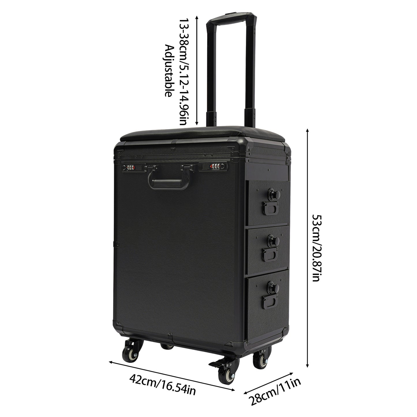 Professionele Makeup Koffer – Make-up Trolley – Cosmetica Koffer – Visagie Koffer – Beauty Organizer – Zwart – Stevig Aluminium Frame – Verstelbare Handgreep Met Wielen