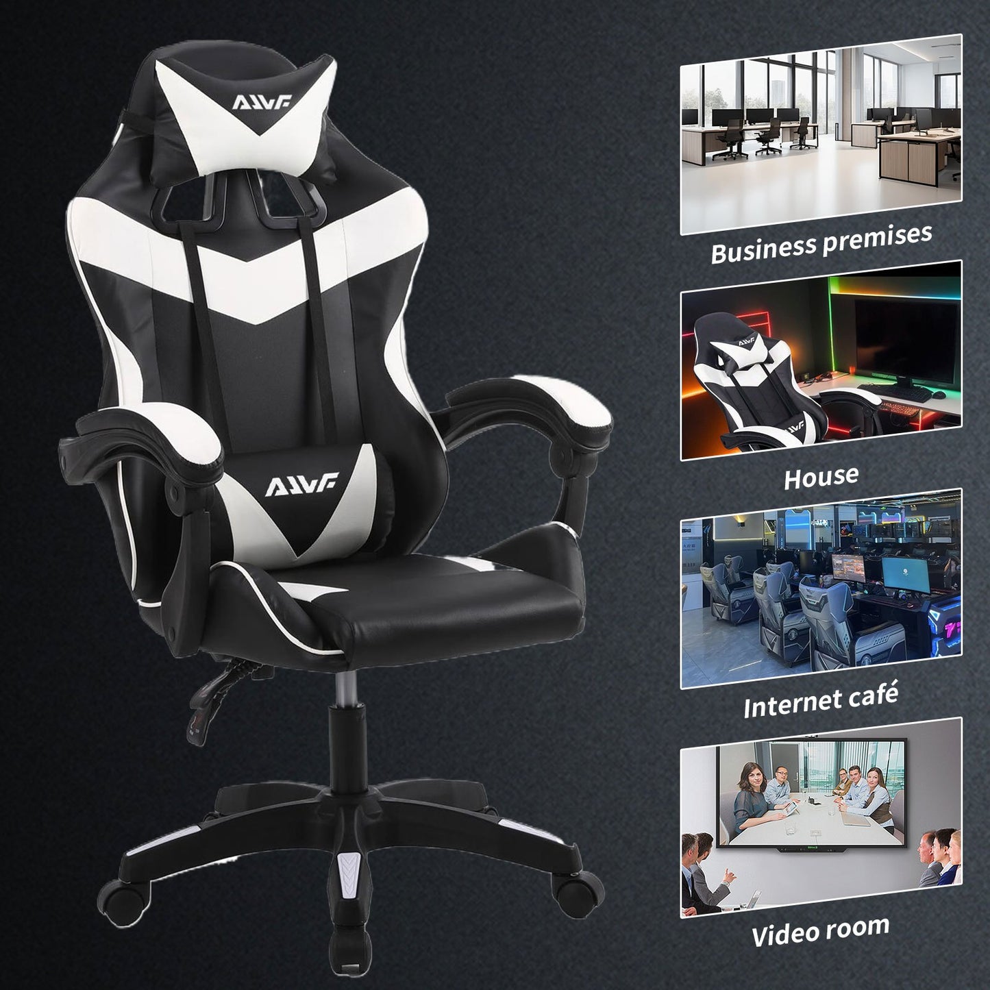 High-Back Gaming Chair PC Office Chair Computer Racing Chair PU Desk Task Chair Ergonomic Executive Swivel Rolling Chair with Lumbar Support for Back Pain Women, Men