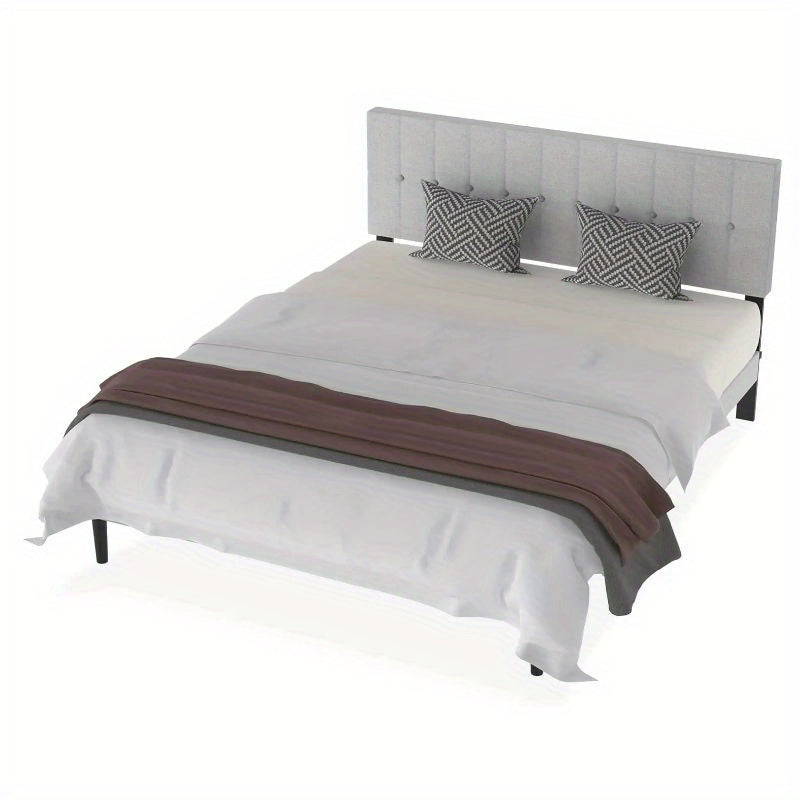 Metalen Bedframe – Stalen Bed – Slaapkamer Bed – Logeerbed – Jongensbed – 140x200 cm – Stoffen Hoofdeinde Linnen Lichtgrijs – Stevige Lattenbodem
