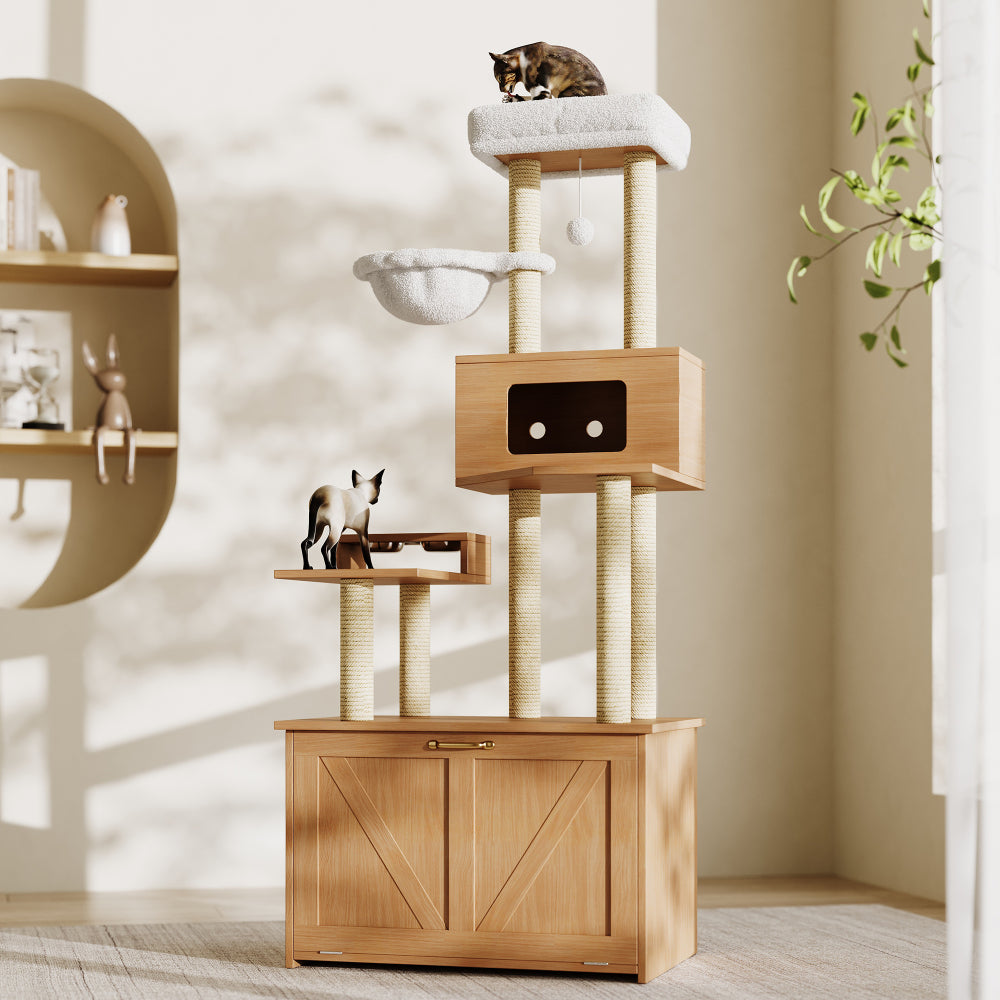 Krabpaal – Kattenboom – Kattenhuis – Krabmeubel – Krabtoren – Ruime Platforms – Aluminium Frame – 80x50x173 cm – Ruimtebesparend Design