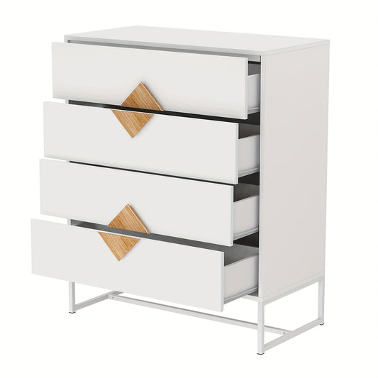 Ladekast – Kast – Dressoir – Opbergmeubel – Commode – Wit – Bamboe Materiaal – Ruime Opbergruimte Van ≥3,2 Kubieke Voet