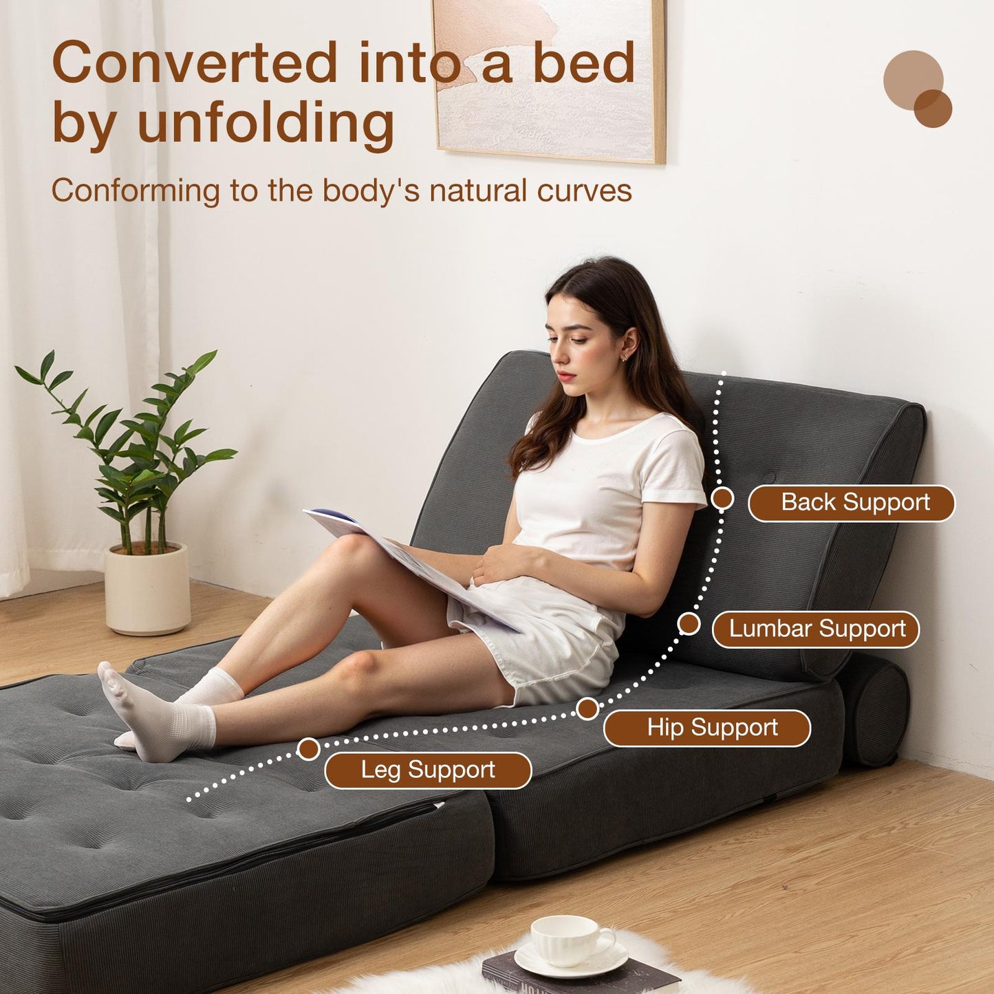 Vouwbank – Slaapbank – Sofa Bed – Bedbank – Slaapstoel – Wit Twin – Corduroy Fluwelen Bekleding – 18 cm Dikke Sponsvulling