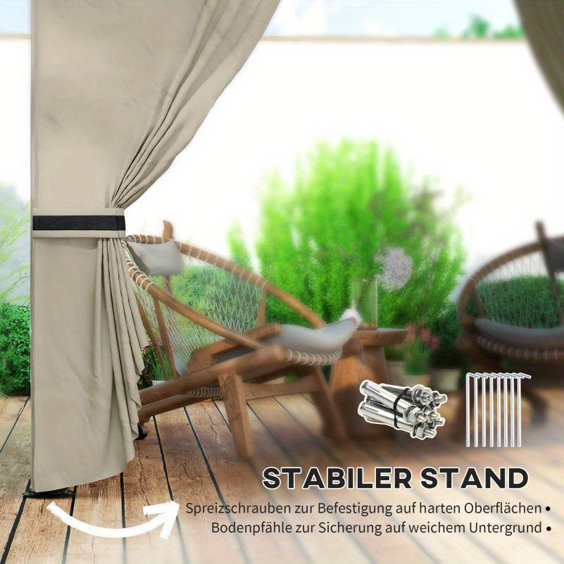 Tuinschuilplaats – Tuinshelter – Overkapping – Tuinkamer – Partytent – Waterdicht Lichtgrijs – Dubbel Dak 3,4x3,4 Meter – Gegalvaniseerd Stalen Frame – UV Bescherming – Vier Gesloten Zijden