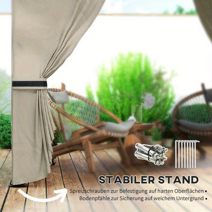 Tuinschuilplaats – Tuinshelter – Overkapping – Tuinkamer – Partytent – Waterdicht Lichtgrijs – Dubbel Dak 3,4x3,4 Meter – Gegalvaniseerd Stalen Frame – UV Bescherming – Vier Gesloten Zijden