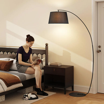 Modern Black Drum Lamp Shade with Curved Metal Frame & Fabric Shade - Floor/Desk Lamp Compatible, 105cm Height, 47cm Base, Durable Plastic Construction, Easy Installation for Living Room, Bedroom, Office - Decorative Lighting Fixture (Battery-Powere