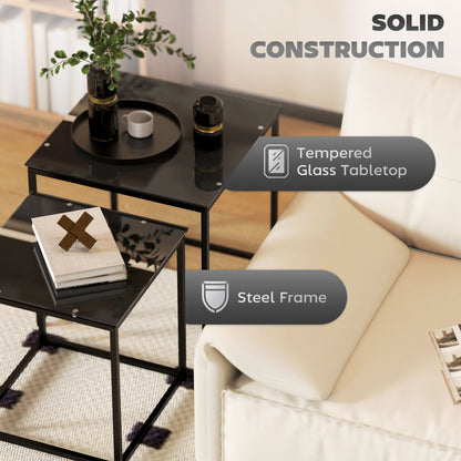 Salontafel – Koffietafel – Bijzettafel – Woonkamertafel – Sofa Tafel – Zwart Stalen Frame – Glazen Tafelblad