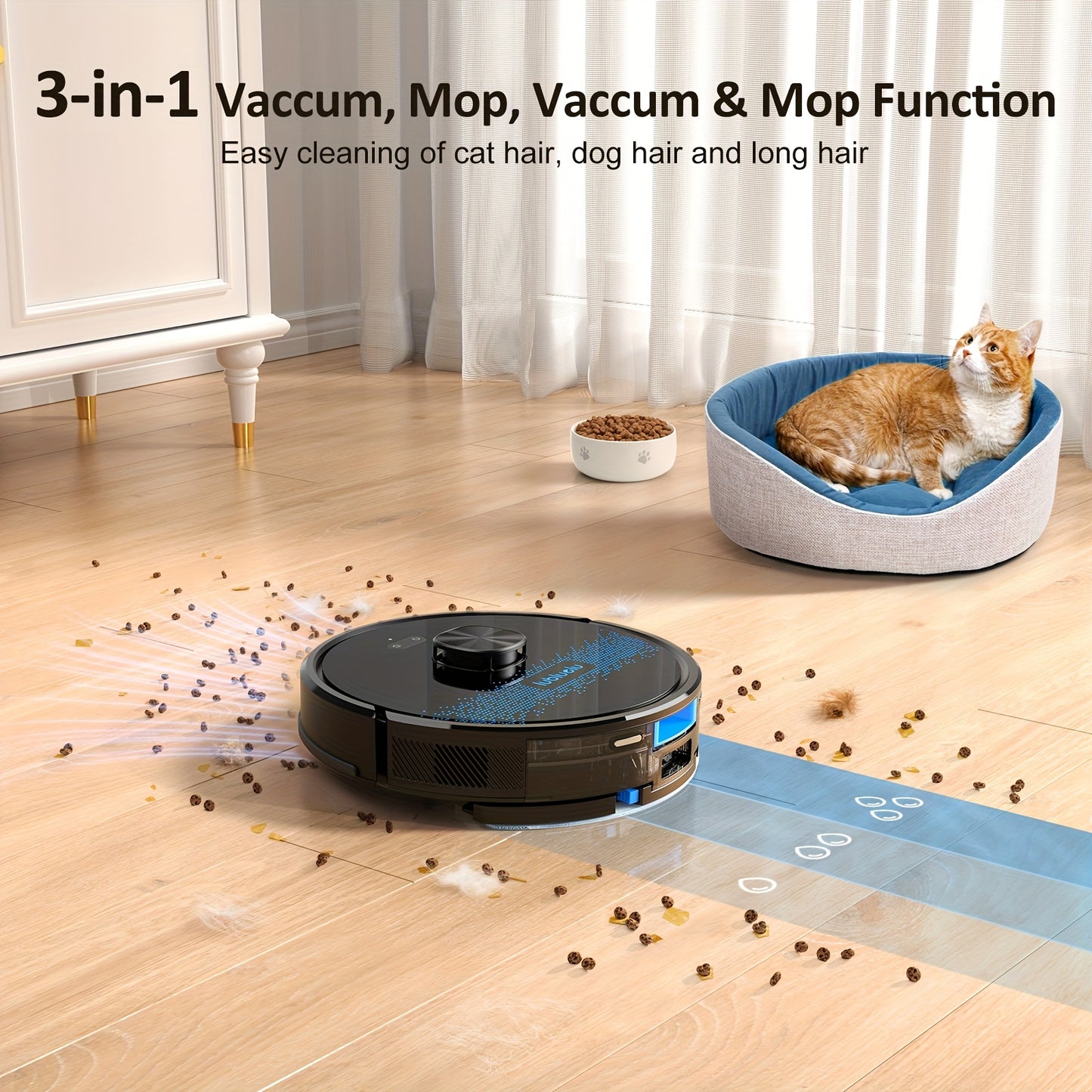 Lubluelu SL60 Ultra Robot Vacuum and Mop Combo with Self-Charging, 4500Pa Strong Suction, Smart Mapping & Navigation, 24 No-Go Zones, App/Alexa/ Assistant Control, Anti-Siphon System, Compatible for Pet Hair on Carpets & Hard