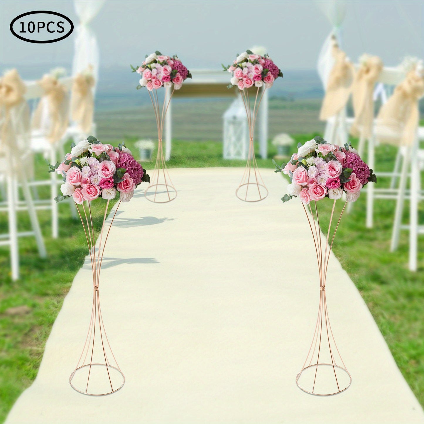 Gouden Trompet Vazen – Gouden Vaas Set – Bloemenvazen – Decoratie Vazen – Moderne Vazen – Set van 10 – 80 cm Hoog – Duurzaam Metaal