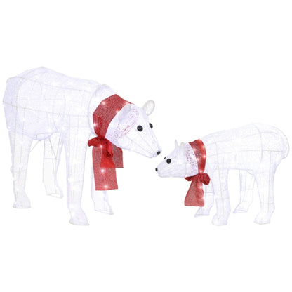 Kerstfiguur Polarbeer – IJsbeer Decoratie – Winterfiguur – Kerstdecor – Duo Set – LED Verlichting – Timerfunctie – Weerbestendig – Batterij Operatie – Zelfstaand – Met Rode Strik
