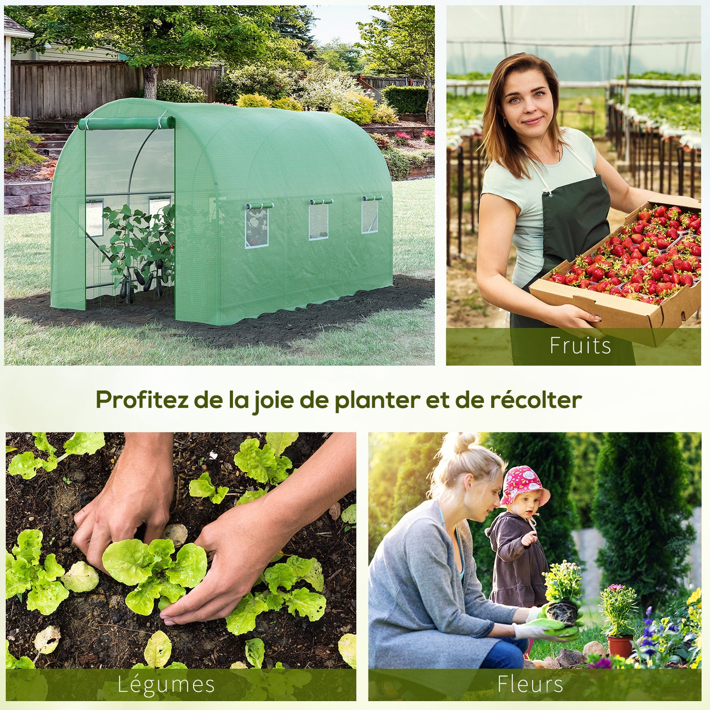 Tunneltuin Kas – Tuinkas – Kweekkas – Groentekas – Plantenkas – 7m² Oppervlakte – Versterkt Stalen Frame – Ritsdeur met 6 Oprolkramen