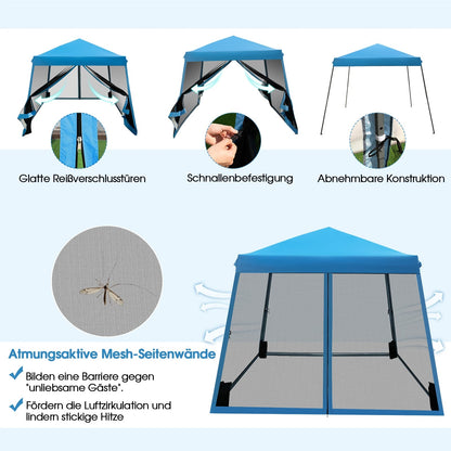 Pop-up Paviljoen – Tuinpaviljoen – Partytent – Overkapping – Pergola – Met Muggennet – UV Bescherming 50+ – 3x3 Meter – Inklapbaar – Met Zandzakken – Blauw