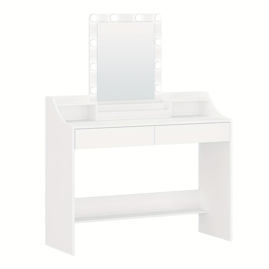 Kaptafel – Make-uptafel – Schminktisch – Toillet – Dressing Table – Met Instelbare LED-Verlichting – 2 Lades En 3 Open Vakken – Wit – Modern Design