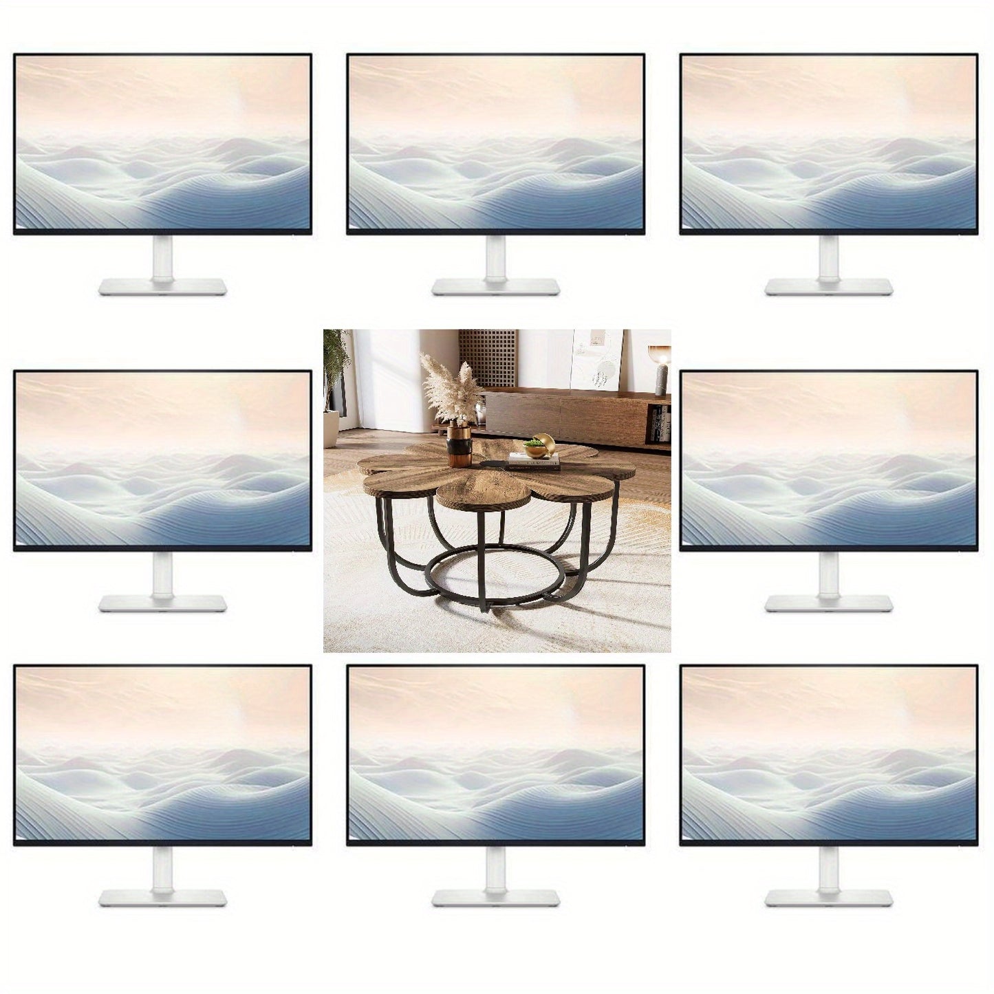 Bloemvormige Salontafel – Modern Coffee Table – Sofa Tafel – Woonkamer Tafel – Bloem Salontafel – 100 cm Diameter – Marmerlook Tafelblad met Metalen Frame