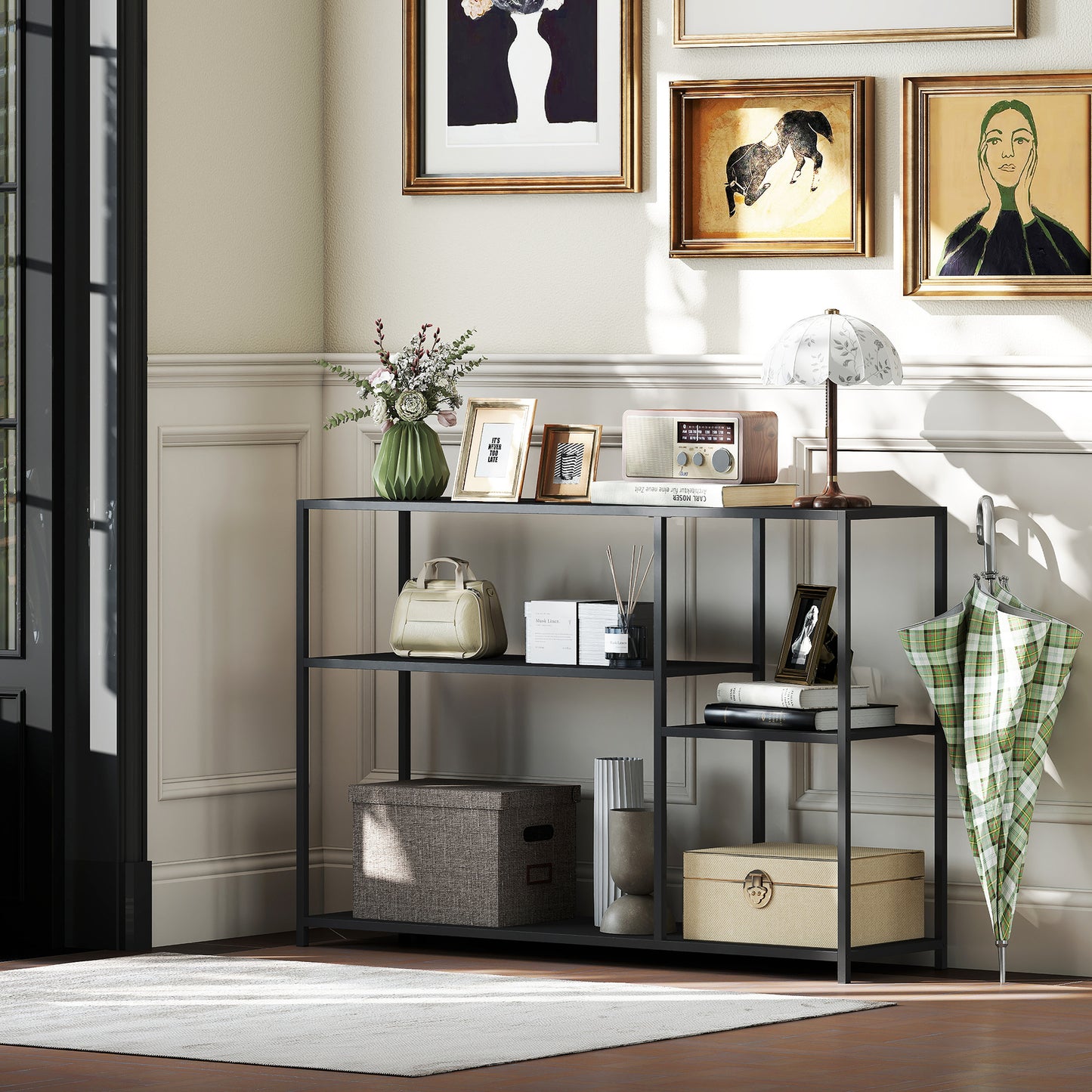 Sidetable – Consoletafel – Bijzettafel – Halmeubel – Dressoir – Industrieel Design – Stalen Frame – 110x30x75 cm – Zwart – Anti-Kantel – Extra Opbergruimte