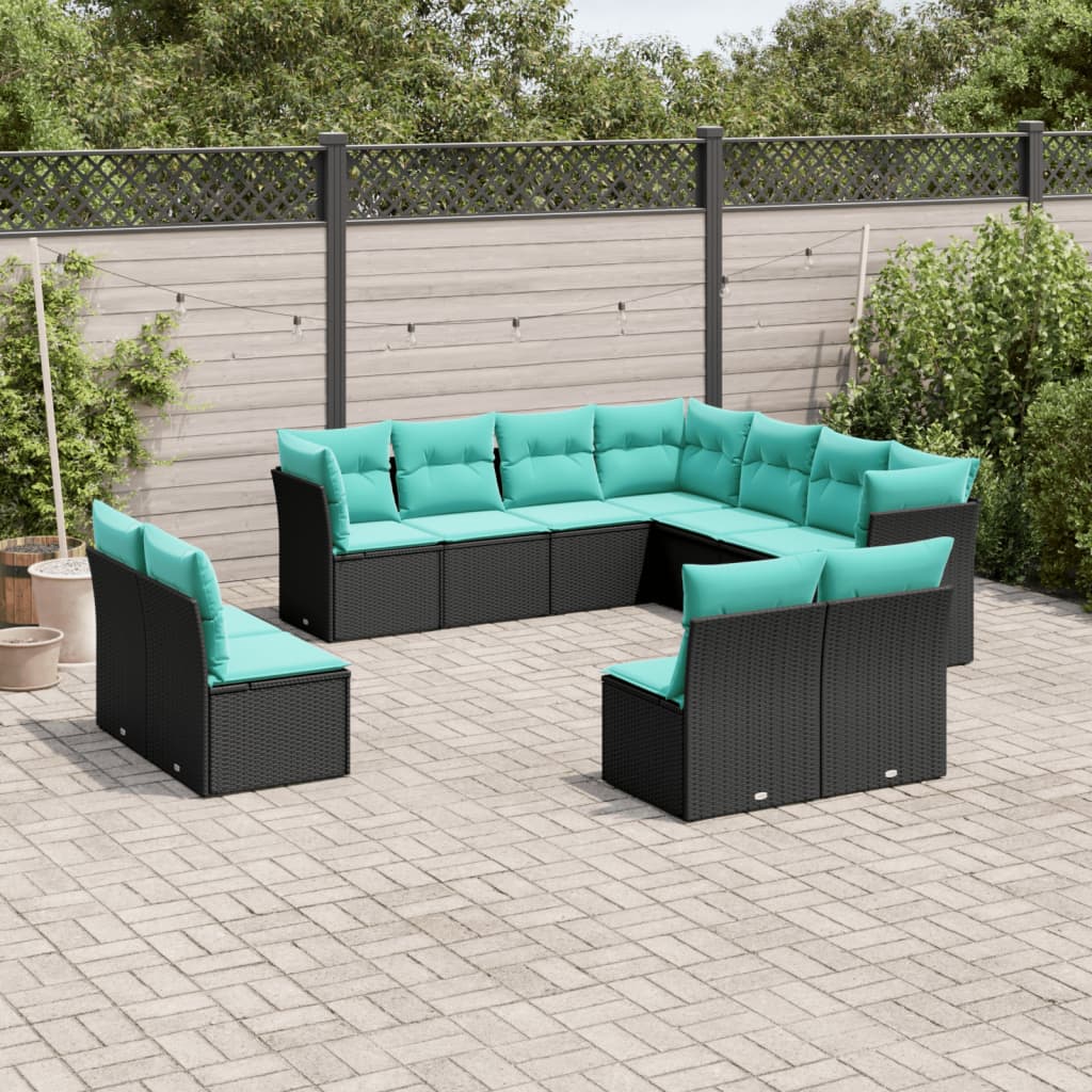 Tuinbankset – Tuinbank – Buitenbank – Loungebank – Tuinmeubel – PE-rattan – Inklapbaar – Weerbestendig – Met Afneembare Kussens – Zwart-Blauw Zonder Tafel