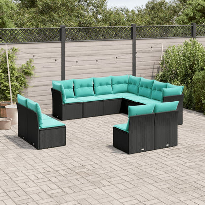 Tuinbankset – Tuinbank – Buitenbank – Loungebank – Tuinmeubel – PE-rattan – Inklapbaar – Weerbestendig – Met Afneembare Kussens – Zwart-Blauw Zonder Tafel