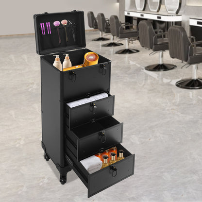 Make-up Organizer – Make-up Trolley – Beautykoffer – Make-up Koffer – Make-up Case – Aluminium Behuizing – Vergrendelbare Laden – Mobiele Make-up Trolley met 4 Wielen – Ruime Opbergruimte voor Salon en Reis
