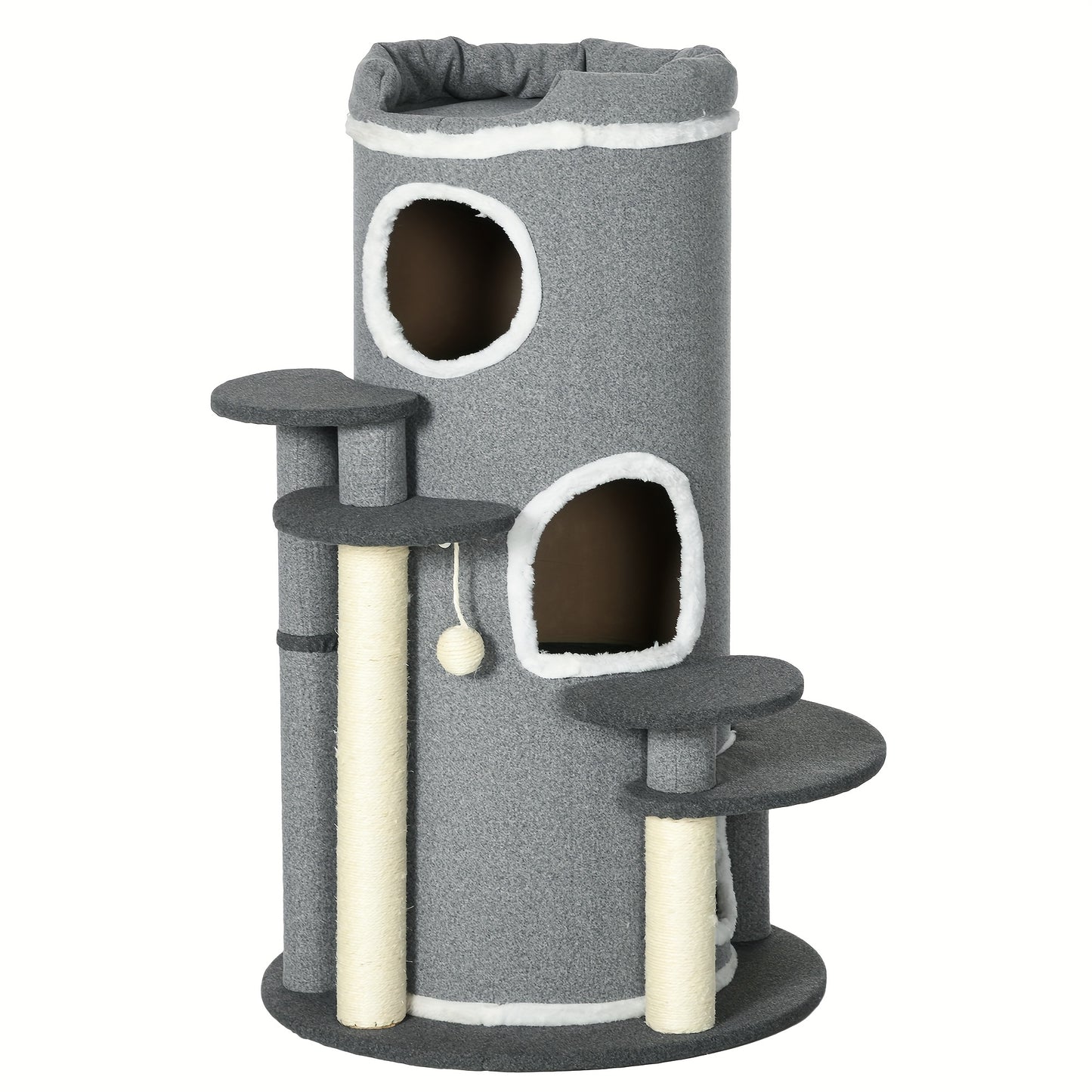 Krabpaal – Kattenklimrek – Kattenmeubel – Kattenhuis – Krabmeubel – 99 cm Hoog – Stevig Spaanplaat – Inclusief Kattenbed & Speelbal – Grijs