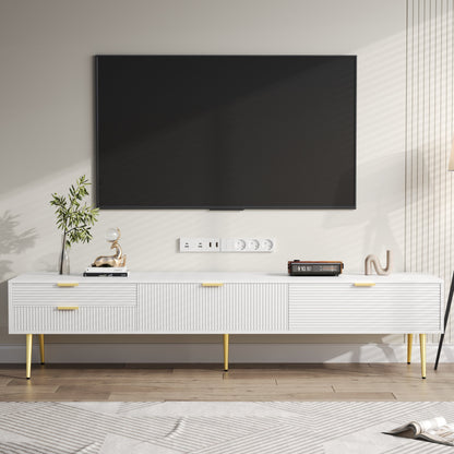 TV Meubel – Woonkamer Kast – Opbergkast – Dressoir – MDF Constructie – Kabeldoorvoer – Wit Met Gouden Accenten – 175 cm Breed