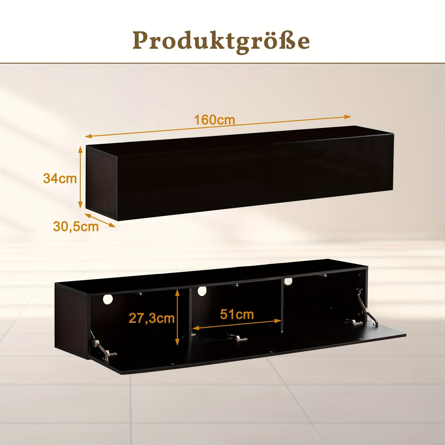 Tv Kast – TV Meubel – Lowboard – Wandmeubel – Hangend Meubel – Zwart – Metaal – 160x30,5x34 cm