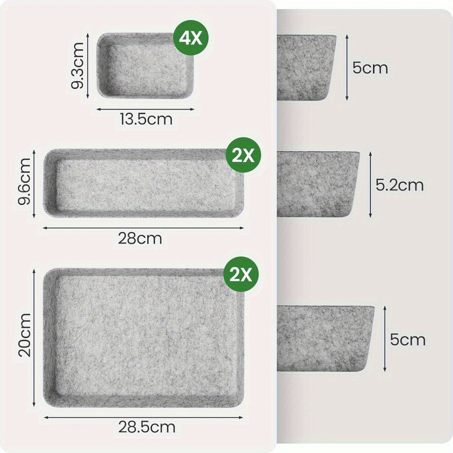 Lade Organizer – Ladeverdeler – Opbergbakjes – Ladebakjes – Organizer Bakjes – Set van 8 – Stapelbaar – Polyester Vilt