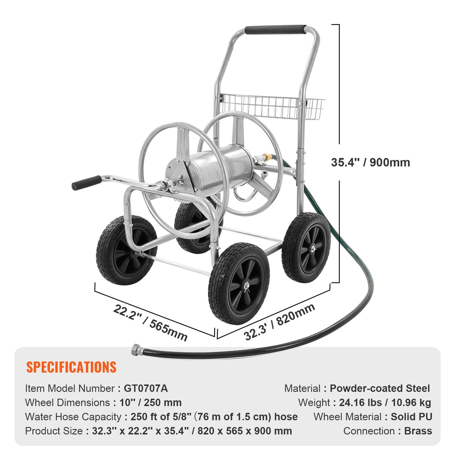 Tuinslangwagen – Slangenwagen – Tuinslanghouder – Slangrek – Hogedrukslangwagen – 250 ft Capaciteit – Weerbestendig Stalen Frame