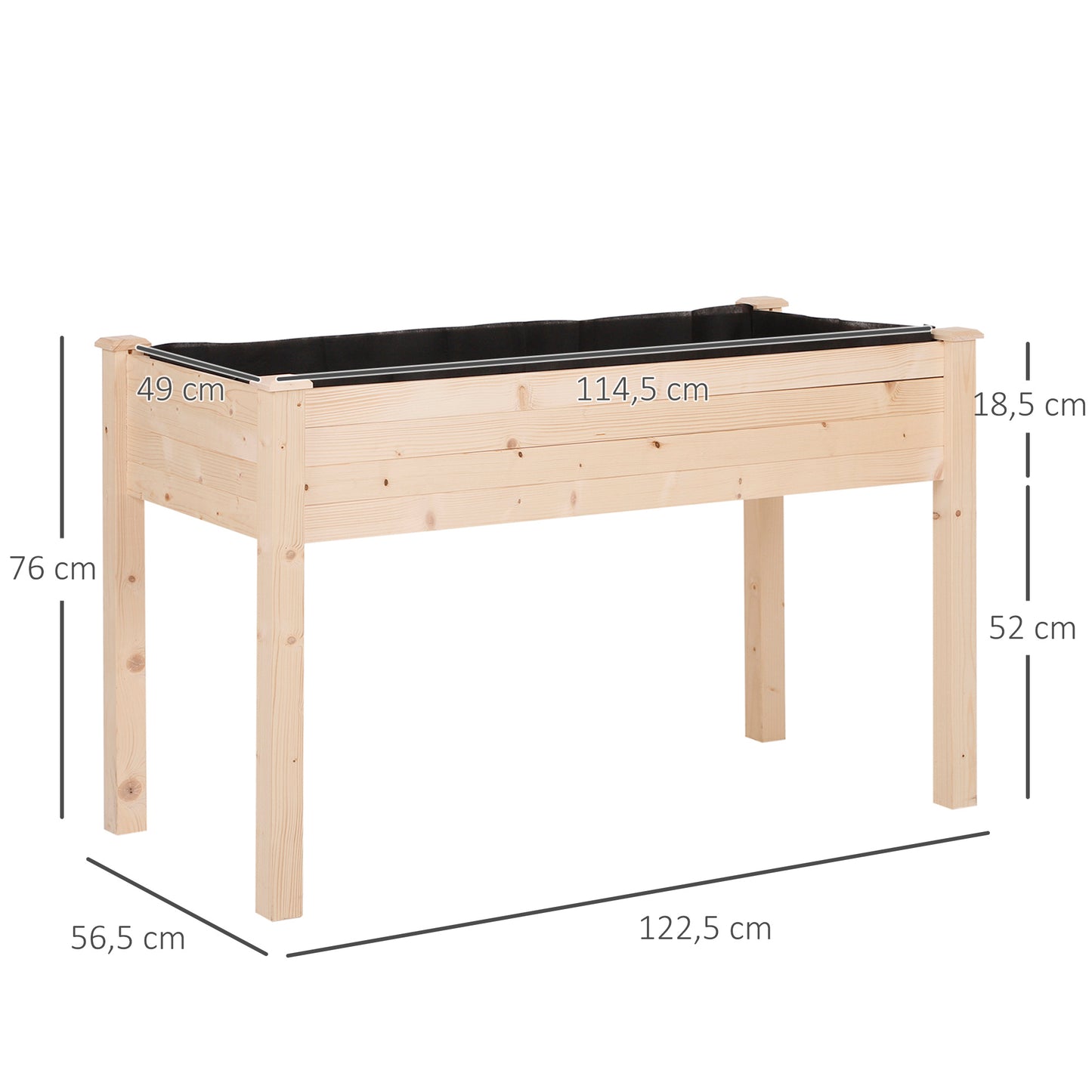 Verhoogde Plantenbak – Tuinbak – Kruidenbak – Moestuinbak – Balkontuinbak – Massief Vurenhout – Inclusief Irrigatiesysteem & Drainagevilt – 122x56x76 cm