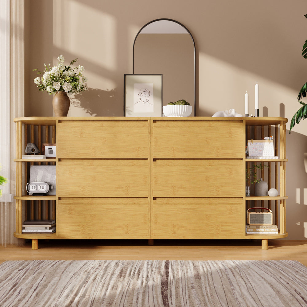 Dressoir – Opbergkast – Ladekast – Buffetkast – Vitrinekast – 160 cm Breed – Bamboe Raster Deuren – Verstelbare Pootjes – Duurzaam Niet-Hout Materiaal