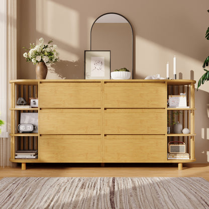 Dressoir – Opbergkast – Ladekast – Buffetkast – Vitrinekast – 160 cm Breed – Bamboe Raster Deuren – Verstelbare Pootjes – Duurzaam Niet-Hout Materiaal